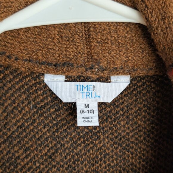 Time & Tru Brown Striped Tie Cardigan Size Medium - Picture 2 of 4